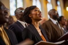 Group Of Christian Gospel Singers Praising Lord Jesus Christ. Song Spreads Blessing, Harmony in Joy and Faith. Faith in religion and belief in God. Power of hope or love and devotion.