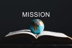 Globe with Holy Bible for mission, Mission christian idea. bible and book on wooden table, Christian background for great commission